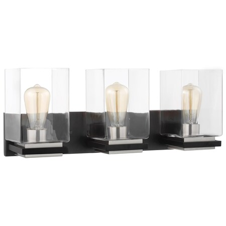 Nuvo Crossroads 3-Light Vanity - Matte Black with Clear Glass 60/7653